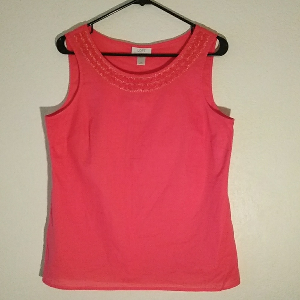 Ann Taylor Loft Coral Tank Top w/ Sequins Med NWT